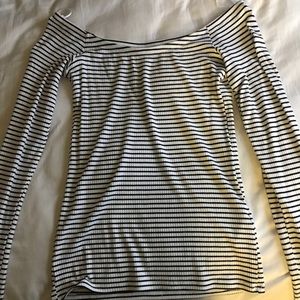 Striped Off-The-Shoulder Long Sleeve Shirt